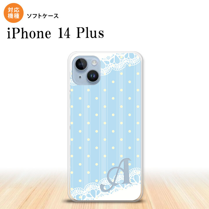 iPhone14 plsu iPhone14 plsu スマホケース 背面ケースソフトケース ドット レース C 水色 +アルファベット 2022年 10月発売 nk-i14pl-tp1617i
