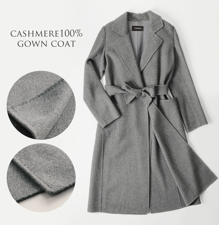 Filomo カシミヤ 100% コート レディース ガウン ロング 115cm 秋冬 内モンゴル産 カシミヤ100% ダブルフェイス 手縫い キャメル/グレー/ブラック M/L/LL フォーマル 冠婚葬祭 ゆったり 大きいサイズ ギフト プレゼント 6F (02000163r)