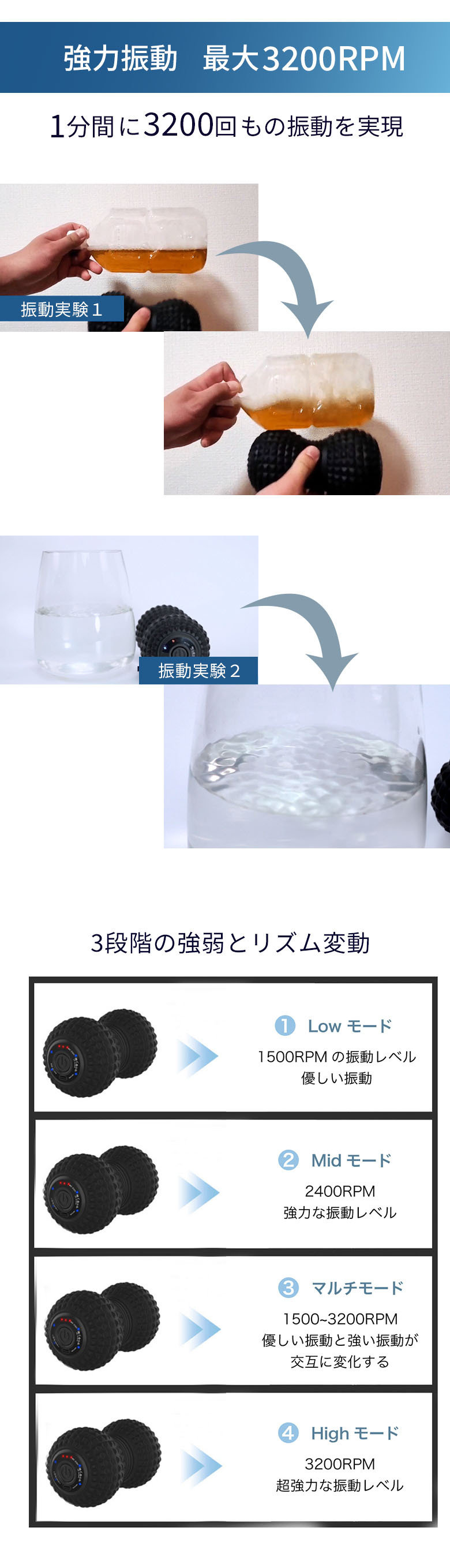 PROBWAY 振動ボール ピーナッツデザイン 最大3200RPM 背中などにも使いやすい セルフケア・ストレッチサポート