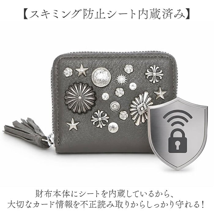 ペルケ カード入れ perche 80-06-0010 通販 カードケース ジャバラ 本革 ミニウォレット ミニ財布 スキミング防止 コンパクト 大容量 じゃばら財布 レザーウォレット レディース 小銭入れ付き おしゃれ かわいい スタッズ ジッパー財布