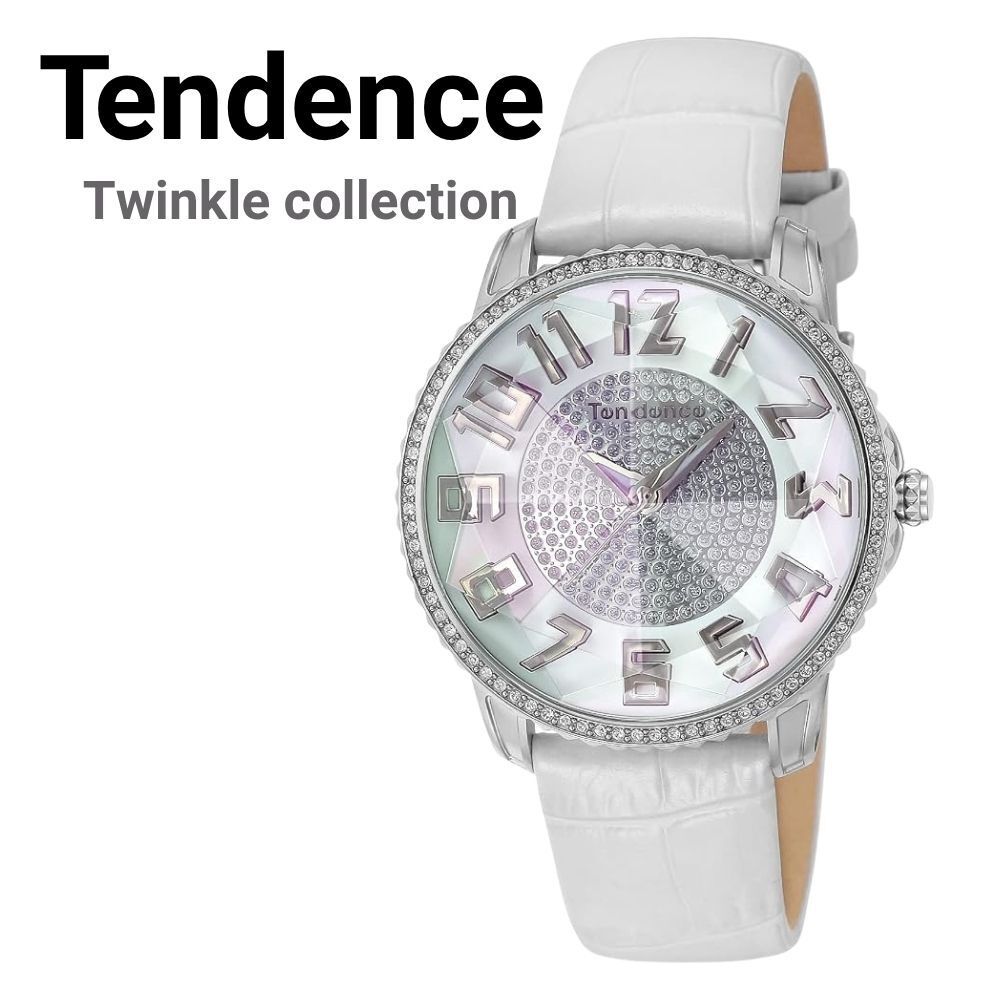 テンデンス 腕時計 レディース トゥインクル ホワイト 41mm キラキラ クリスタル レザー 白 TENDENCE Twinkle クオーツ 5気圧防水 プレゼント ギフト 成人 卒業 入学