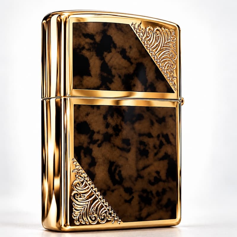 ZIPPO ライター ジッポ ゴールド＆ブラウン クラシック アラベスク 両面加工 マーブル柄 金タンク かっこいい ギフト メンズ プレゼント