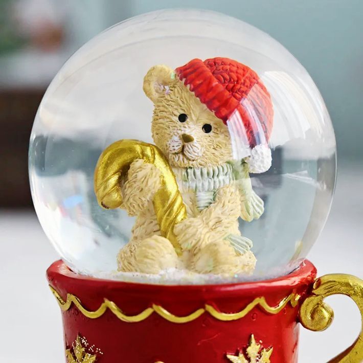 スノードーム ティーカップ ベア レッド スモール ミニ クリスマス Xmas 飾り 冬 クマ オブジェ snow dome