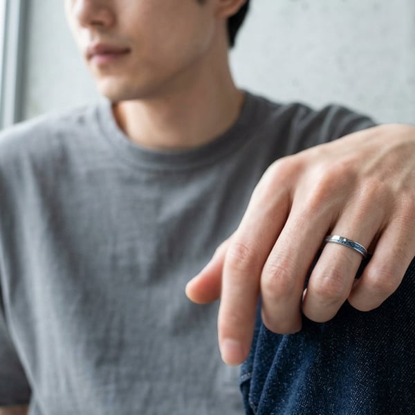 【レーザー刻印無料】【20文字まで刻印◎】ハワイアンジュエリー ペアリング 指輪 3mm ダイヤモンド 名入れ 金属アレルギー ウェーブ コンビカラー ブルー ピンク 青 メンズ レディース 結婚指輪 マリッジリング ギフト プレゼント アクセサリー