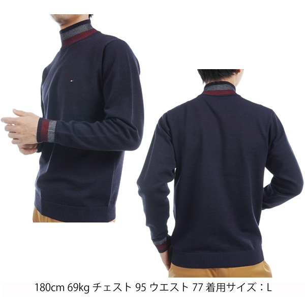 トミーヒルフィガー ゴルフ メンズ シグネチャーストライプ ハイネックセーター TOMMY HILFIGER GOLF THMA471 秋冬モデル お誕生日祝い お祝い 記念品 お父さん 父の日 彼氏 男性 30代 40代 50代 60代  還暦祝い 敬老の日 人気プレゼント プレゼント