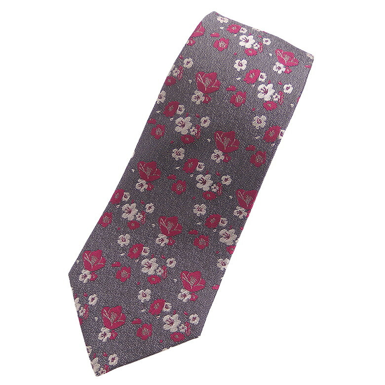 【富士桜工房】吹寄せ【冬】～椿・山茶花・梅～(グレー)・富士桜工房・日本製シルクジャカードの和風ネクタイ