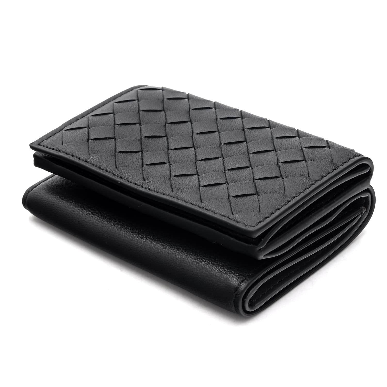 ボッテガヴェネタ BOTTEGA VENETA 三つ折り財布 イントレチャート メンズ レディース ブラック 黒 グレー 小銭入れ付き ミニ財布 ラムレザー 本革 カード入れ6つ 515385 V3UN2 1295 コンパクト