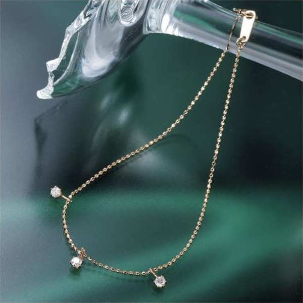 ブレスレット レディース K10 ピンクゴールド 0.15ct 3石 ダイヤモンド ダイヤ 華奢 シンプル チェーン カットボール 繊細 上品 アクセサリー プレゼント ギフト 記念日