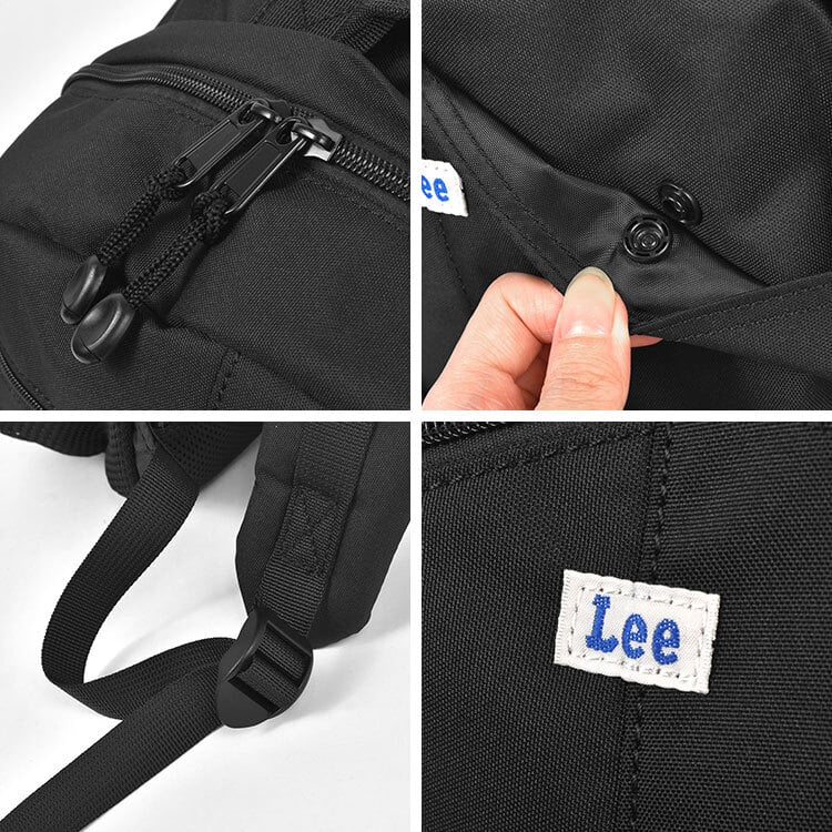 Lee リー オーバーオールバックパック リュック メンズ レディース 撥水 大容量 A4 B4 通勤 通学 おしゃれ 24L カジュアル リュックサック 黒 ブラック デイパック バックパック 旅行 アウトドア PC収納 A4収納 多機能 サイドポケット 背面メッシュ 無地 シンプル 男女兼用
