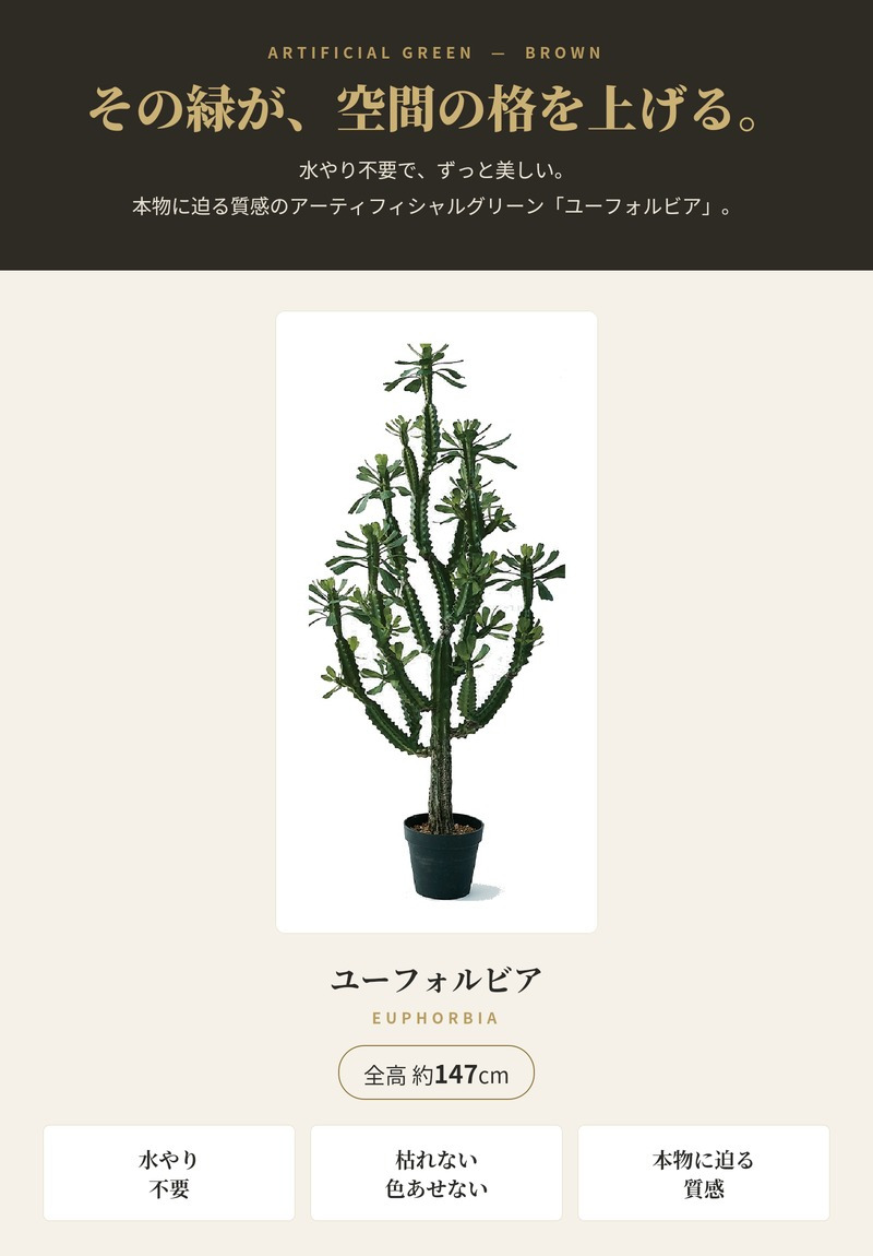 観葉植物 造花 ユーフォルビア BROWN 全高約147cm 大型 フェイクグリーン 本物そっくり おしゃれ インテリア 人工観葉植物 アーティフィシャルグリーン オフィス 店舗 ホテル 開店祝い 室内 多肉植物 フェイク