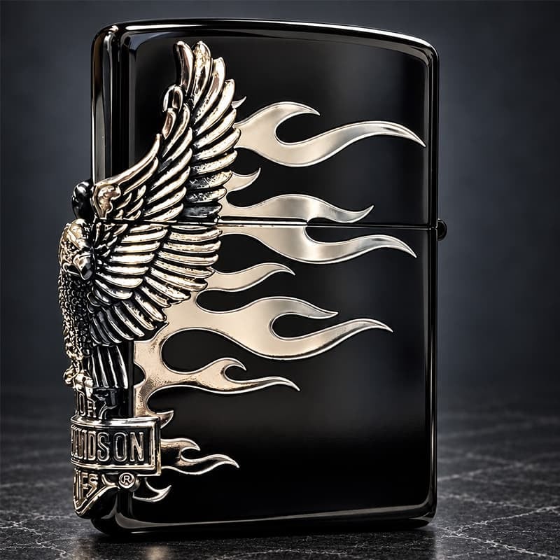 ZIPPO ハーレー ダビッドソン ジッポライター ブラック＆シルバー かっこいい ファイヤー 3面銀燻しメタル イーグル 黒銀 HARLEY-DAVIDSON 日本国内限定モデル ジッポー ギフト