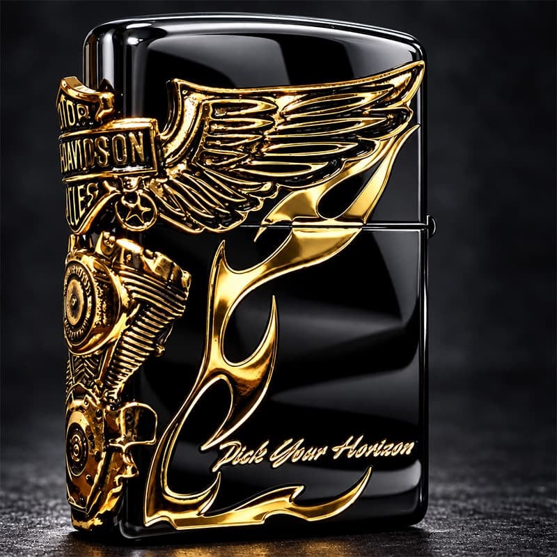 ZIPPO ハーレーダビッドソン ジッポ ライター イオンブラック＆アンティークゴールド 3面メタル 国内限定モデル 両面加工 黒金 かっこいい おしゃれ メンズ ギフト プレゼント