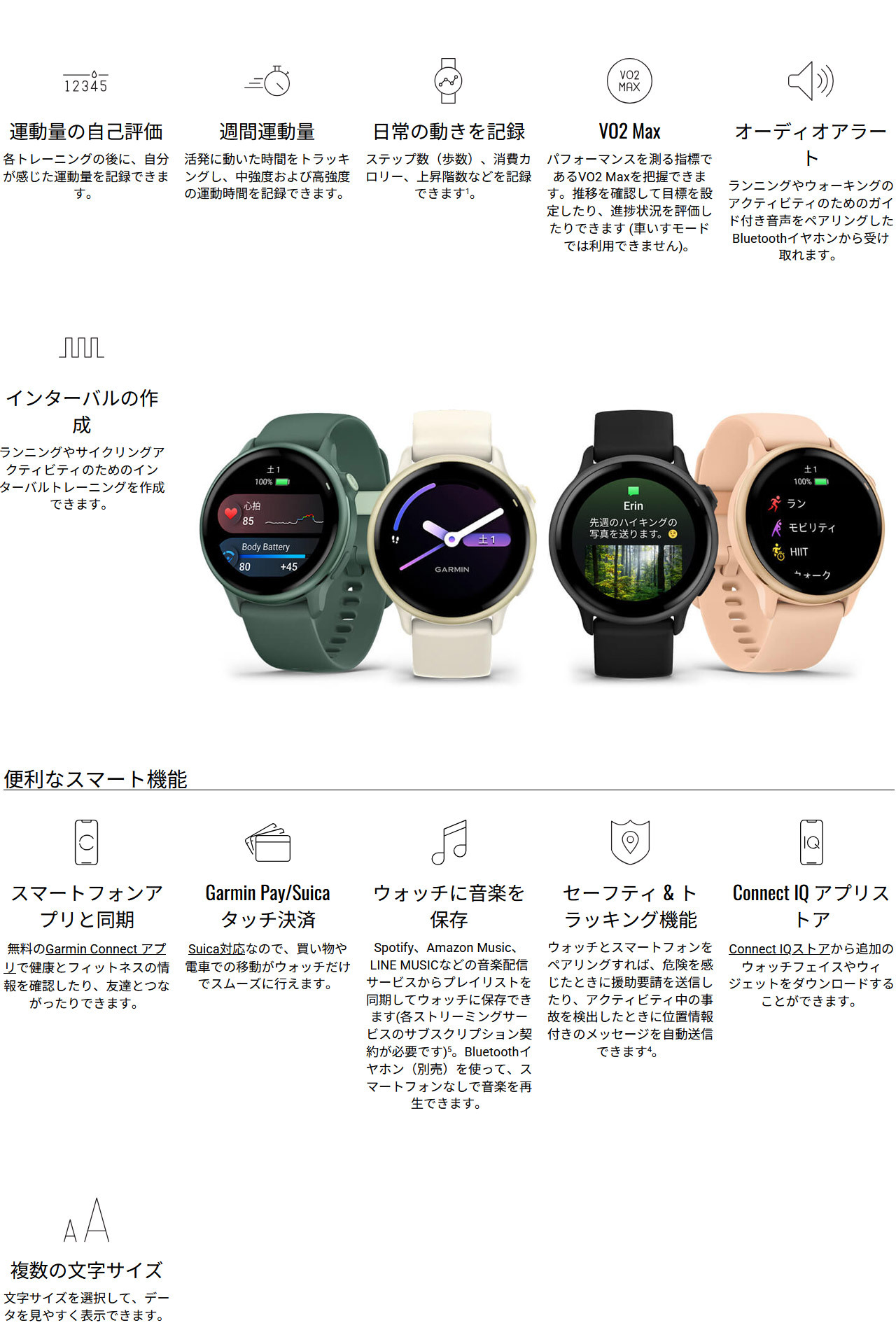 スマートウォッチ ガーミン GARMIN vivoactive 6 選べる5色 【取説サービス】 男女兼用 ダイエット 健康管理 GPS搭載 Suica対応 タッチスクリーン 電話・LINE通知 音楽保存/再生 天気情報 血中酸素