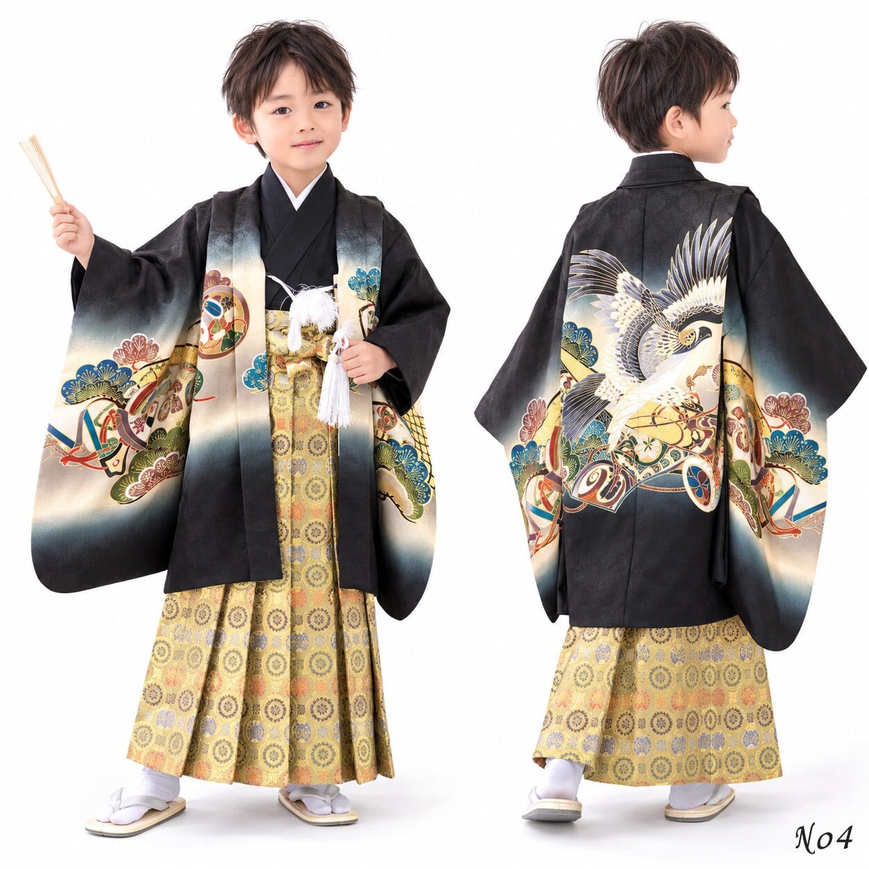 七五三 着物 男の子 5歳 袴 PO-120 購入 販売 鷹兜松 鷹 兜 男児 753 羽織袴 羽織 袴セット 男の子袴 セット 和装 レトロ 龍 子供 五歳 5才 お正月 ボーイズ