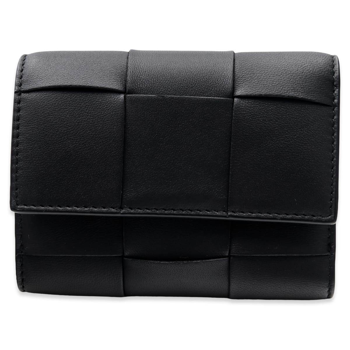 選べる2色 ボッテガヴェネタ BOTTEGA VENETA 三つ折り財布 レディース メンズ マキシイントレチャート 本革 ミニ財布 小銭入れ付き ブラック トープグレー カード6枚 750245 V3UO1