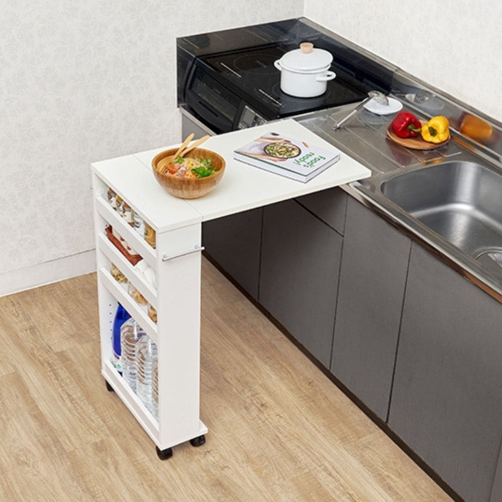 バタフライテーブル 幅70cm×高さ82cmタイプ バタフライテーブル 幅70cm 奥行き42cm 高さ82cm キャスター付き 拡張テーブル スリムラック オープンラック 棚 ラック キッチン収納 調味料ラック 補助テーブル ナチュラル シンプル 北欧 レトロ