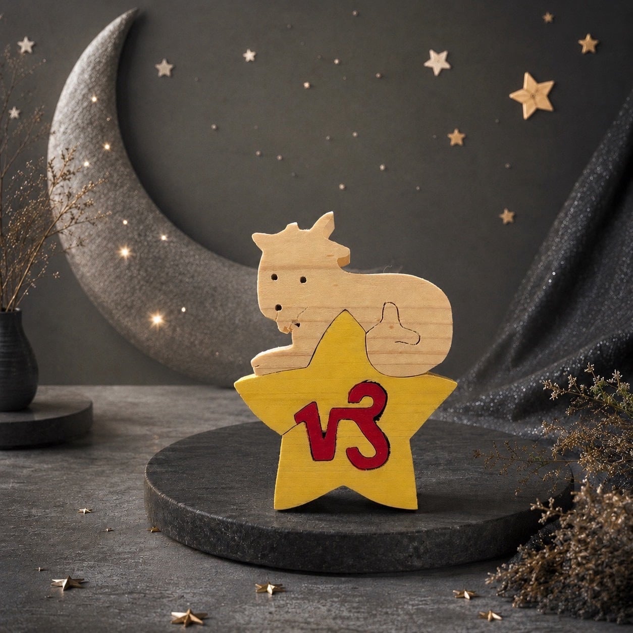 国産ヒノキ 星座の組み木｜山羊座 ♑｜12/22〜1/19生まれ｜木製インテリア・誕生日プレゼント