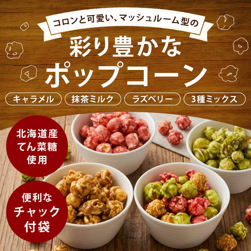 前田家 選べる 4種 フレーバーポップコーン キャラメル / 抹茶ミルク / ラズベリー / 3種ミックス 120g/280g/400g マッシュルーム型 お菓子 スイーツ おやつ 映画 送料無料 MAEDAYA