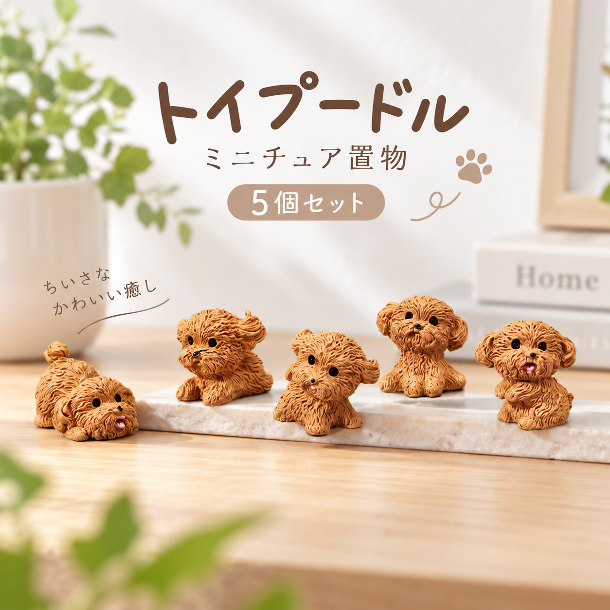 トイプードル 置物 5個セット ミニチュア オブジェ かわいい 犬 いぬ フィギュア 卓上 飾り 車内アクセサリー デスク インテリア 癒し 雑貨 玄関 リビング プレゼント