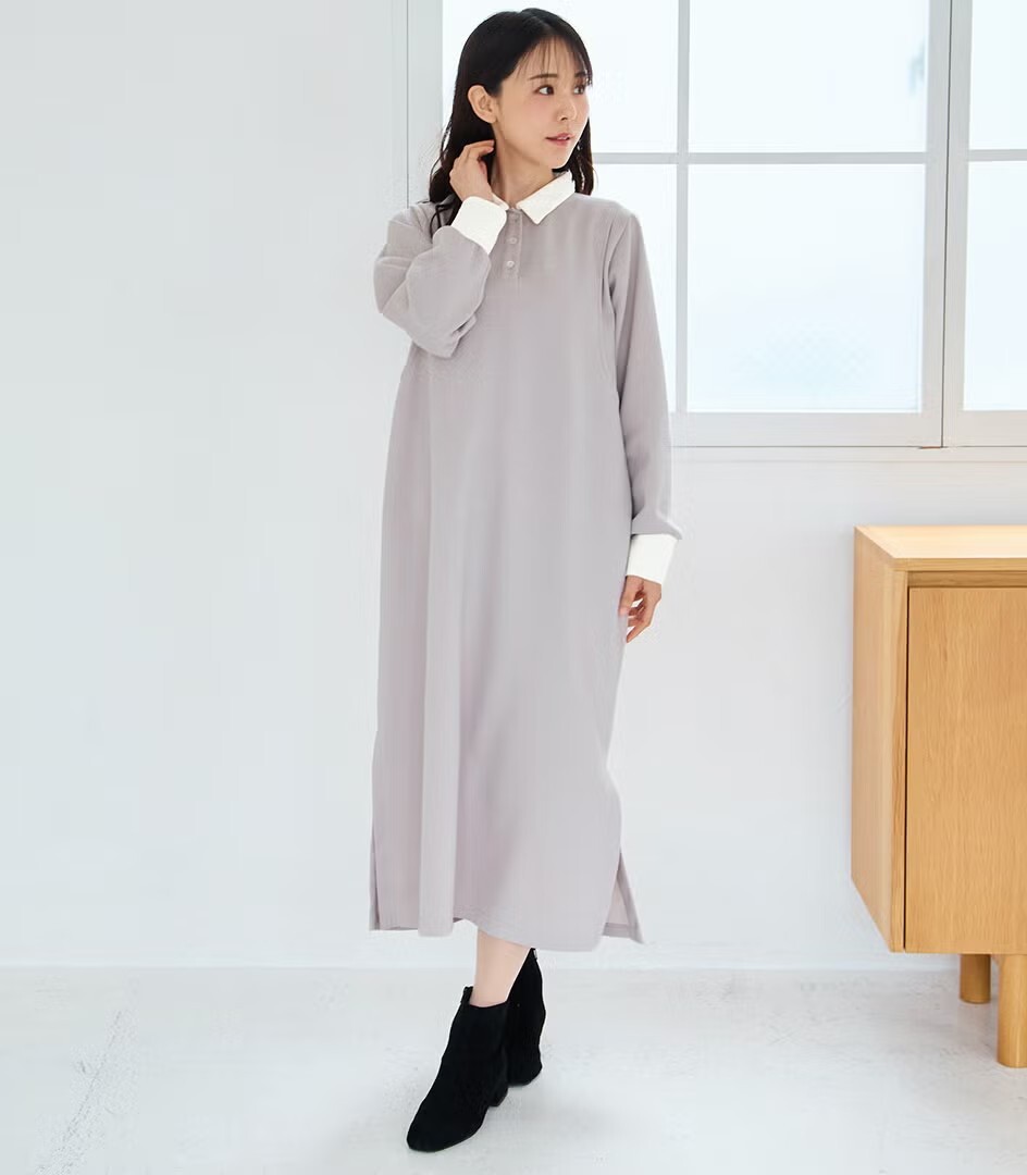 【送料無料】授乳服〈授乳〉ポロカラーワンピース