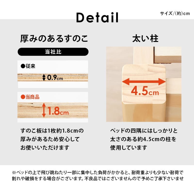 簡単組立 シングル 幅98.5cm 奥行き209cm 高さ68cm 収納 天然木 シングルサイズ 宮付き 工具不要 コンセント付 ロー ハイ 頑丈 すのこ 寝室 北欧 フレーム 下収納 単品 パイン シンプル