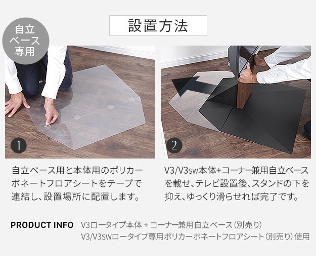 WALLインテリアテレビスタンドV3ハイタイプコーナー兼用自立ベース専用 ポリカーボネートフロアシート テレビ台 テレビスタンド 部品 パーツ フローリング 床保護パネル 床 シート 傷防止 キズ防止 汚れ防止 保護 WALLオプション 新生活