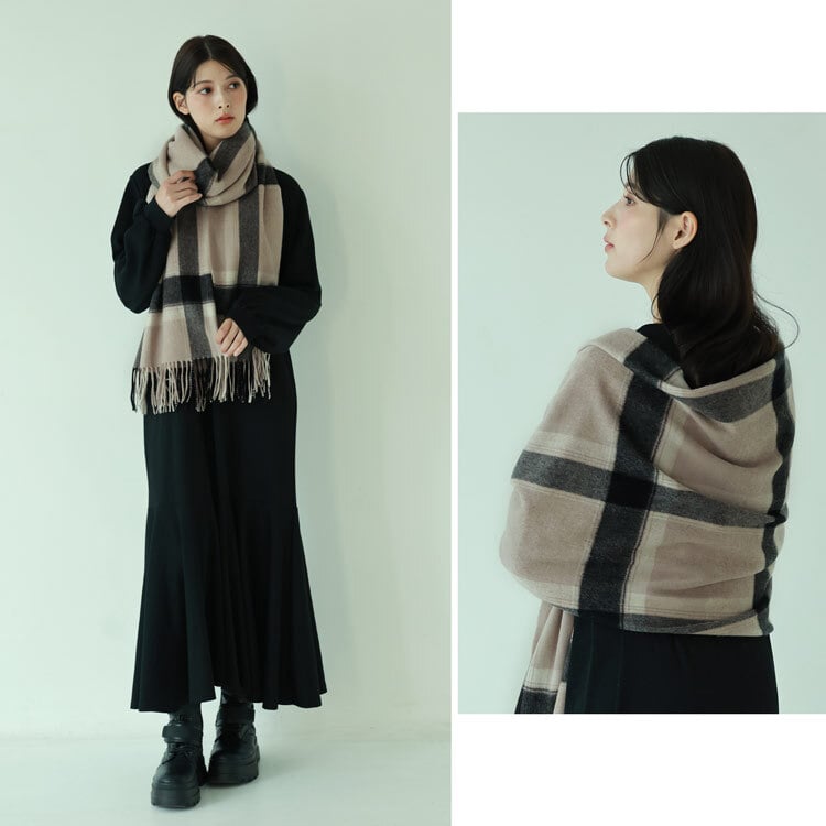カシミヤ 100% ストール レディース 【名入れ刺繍可能】チェック柄 カシミヤ100% マフラー ストール【200cm×60cm】大判 厚手 ブリットチェック 柄 カシミヤマフラー 秋 冬 誕生日 母 ギフト プレゼント 7F (02000191r)