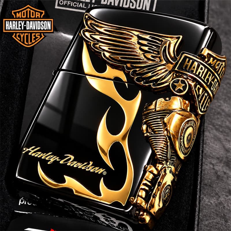 ZIPPO ハーレーダビッドソン ジッポ ライター イオンブラック＆アンティークゴールド 3面メタル 国内限定モデル 両面加工 黒金 かっこいい おしゃれ メンズ ギフト プレゼント