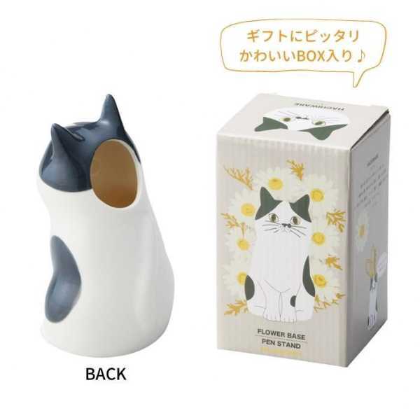 ハチワレ 猫 ペン立て フラワーベース 花瓶 一輪挿し 磁器製 置物 オブジェ インテリア 雑貨 デスク収納 ギフト プレゼント ねこ ネコ グッズ セトクラフト