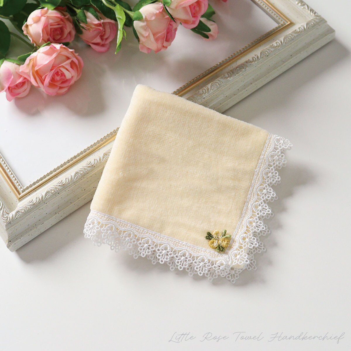 日本製 レースハンカチ タオル ハンカチ 薔薇 バラ レディース 上品 5色 綿100％ 上品 5色 ブラック ギフト 吸水性 プチギフト【LALUICE】