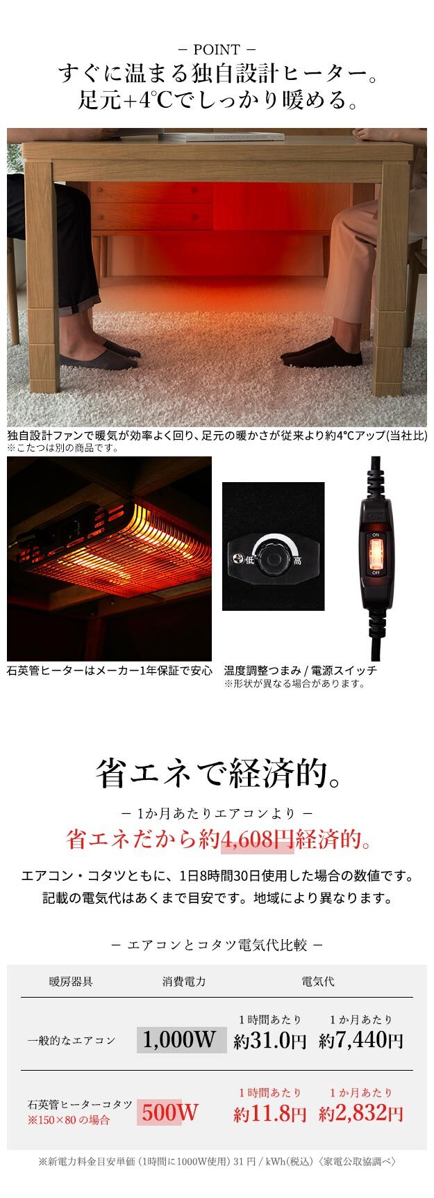 パワフルヒーター高さ調節機能付きダイニングこたつ〔アコード〕 135x80cm SAI 彩 長方形 ダイニングテーブル リビング コタツ 炬燵 本体のみ ハイタイプ ファン付き 省エネ 高さ調節 継ぎ脚 ナチュラル ベージュ ブラウン 木目 天然木 机