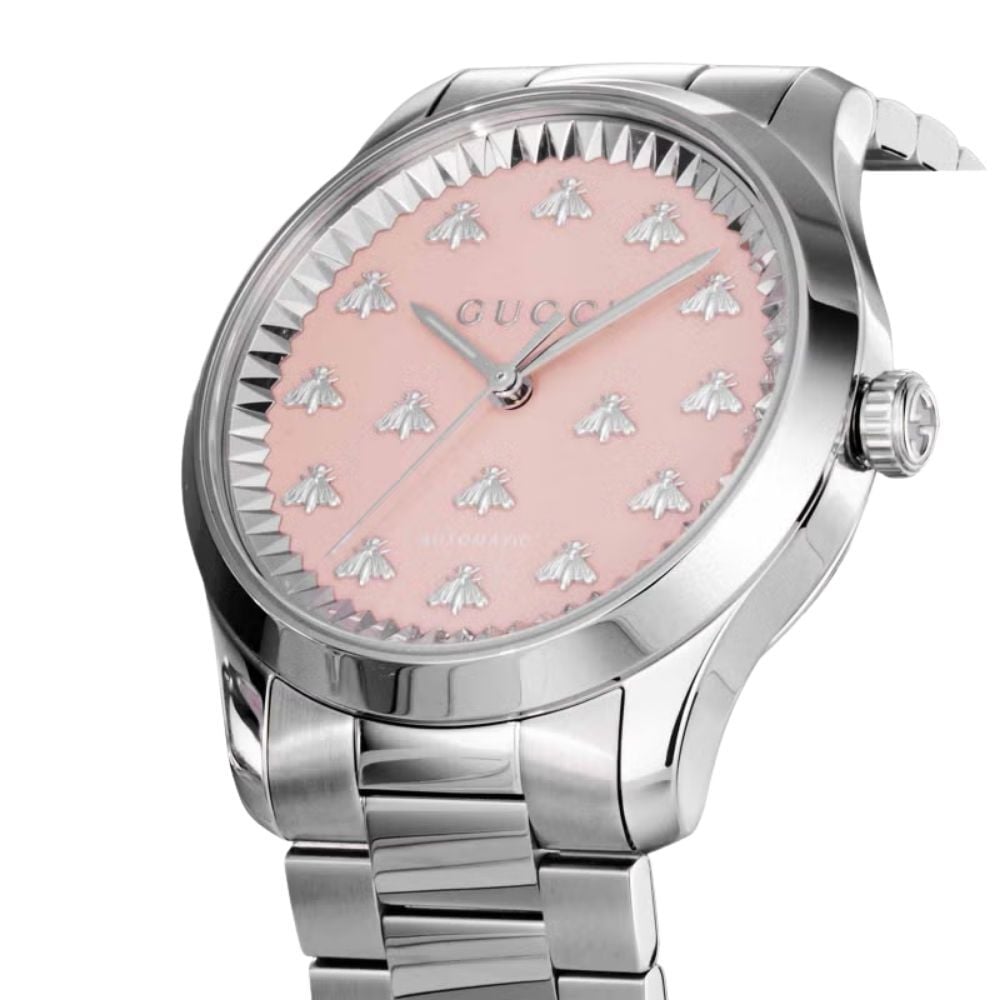 グッチ 腕時計 メンズ レディース Gタイムレス 1本限り 自動巻き 38mm ピンク シルバー 蜂 ビー GUCCI G-Timeless ユニセックス プレゼント ギフト 成人 卒業 入学