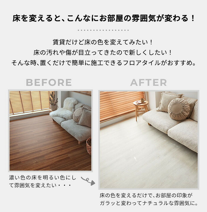 置くだけ フロアタイル 6畳 2畳 賃貸OK ホワイトウッド 床材 フローリングマット 床タイル 吸着 貼ってはがせる 接着剤不要 敷くだけ 床 北欧 オシャレ ダイニング