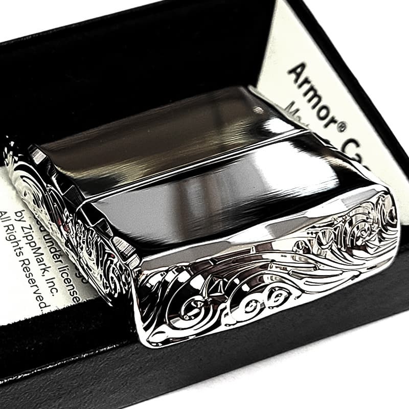 ZIPPO ライター アーマー ストリームエングレーブ 三面彫刻 ジッポ 鏡面仕上げ 両面加工 シャインレイカット ニッケルミラー アラベスク シルバー かっこいい 重厚 高級 おしゃれ メンズ ギフト プレゼント