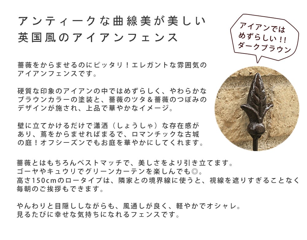 ガーデン エクステリア アイアンローズフェンス150「2枚組」 フェンス アイアン ダークブラウン ガーデニング 枠 柵 仕切り 目隠し 境目 クラシカル アンティーク トレリス ベランダ つる 薔薇 バラ 朝顔 園芸 ラティス つるバラ 新生活