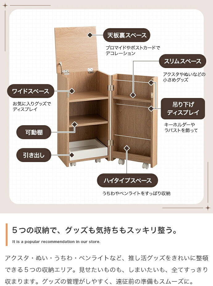 推し活 棚 推し活収納 ワゴン 隠す 収納 グッズ収納 Piilo ピーロ サイドテーブル ラック ドレッサー コンパクト 省スペース 隠しキャスター うちわ ペンライト ディスプレイ DVD CD B5 漫画 コミック 雑誌 アクスタ 可動 目隠し