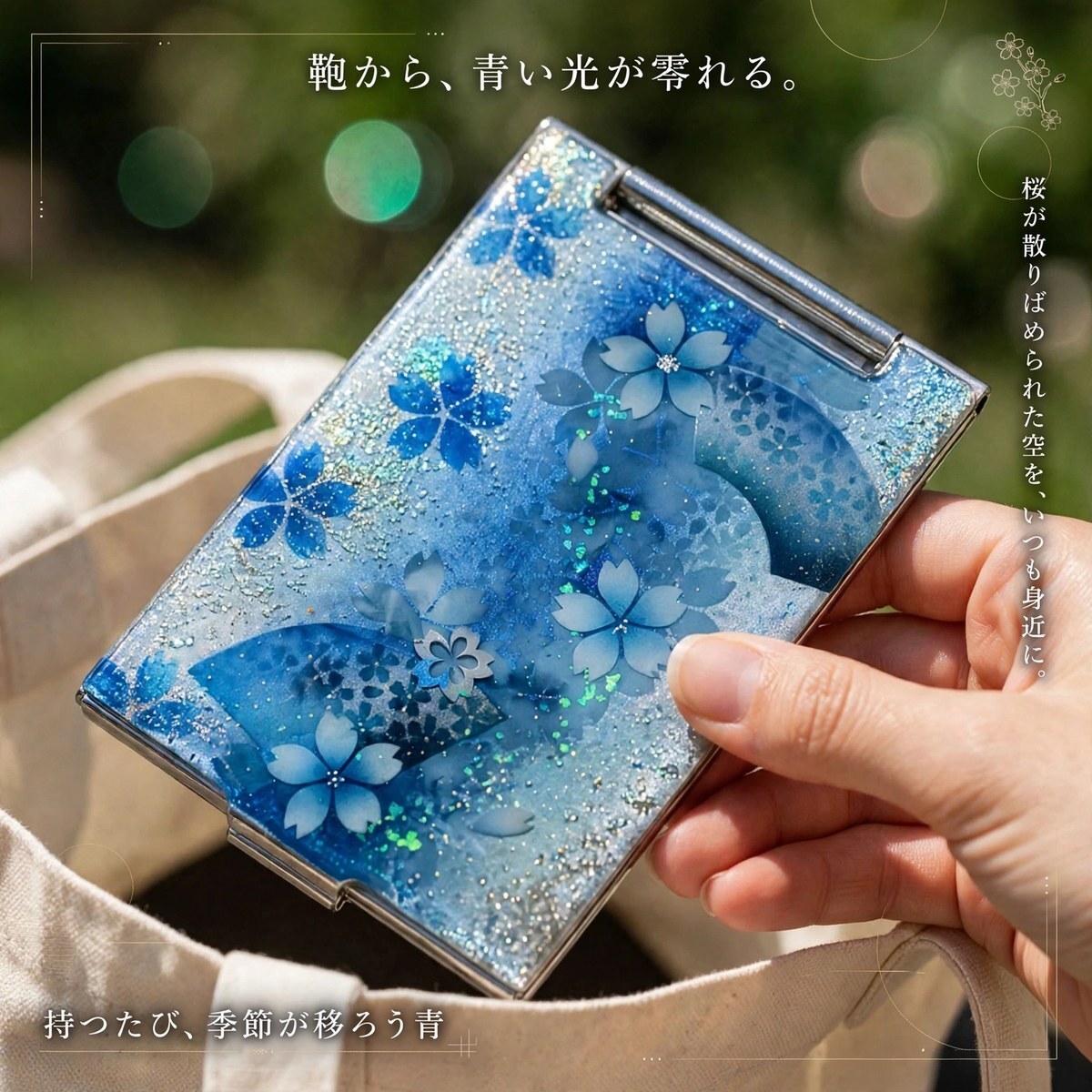 コンパクトミラー『湯』名入れ 送料無料 和柄 和風 和モダン 和雑貨 和小物 手鏡 折りたたみ 桜 伝統工芸 職人 手作り ハンドメイド 記念日 プレゼント ギフト クリスマス