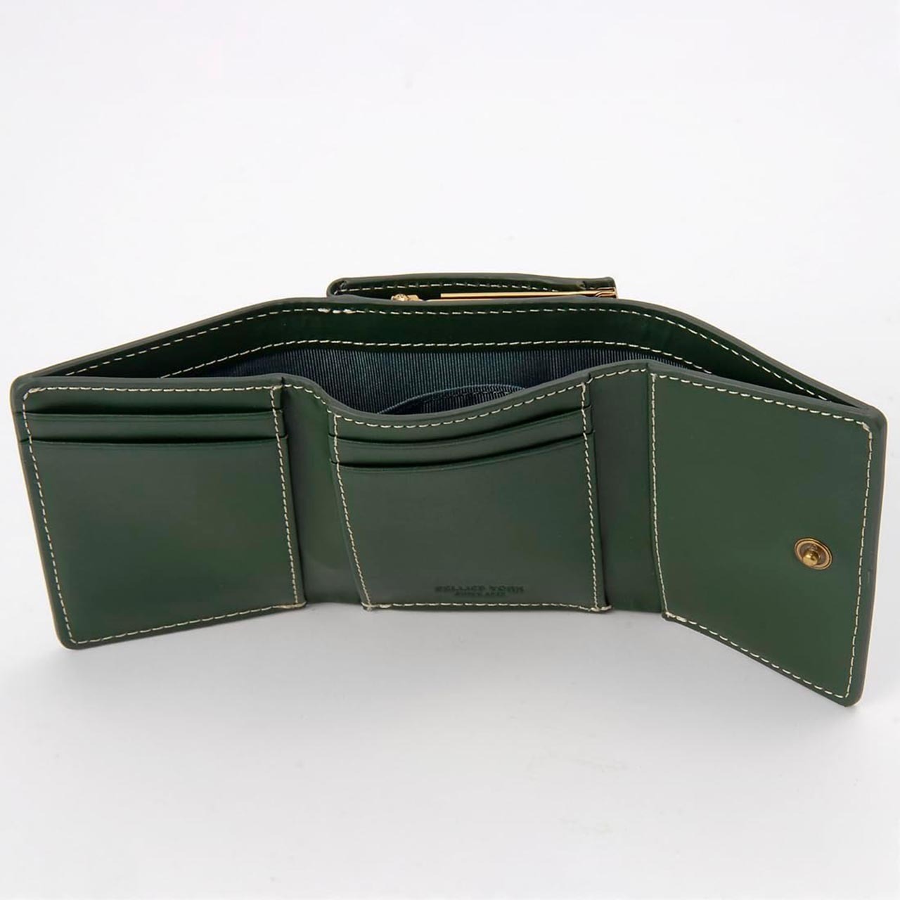 ベリーズヨーク　BELLIES YORK　三つ折り財布　ガマ口ポケット　BYTM1943GR　グリーン　緑色　ベジタブルタンニン　イタリアンレザー　牛革　”エイジングを楽しむ革小物”