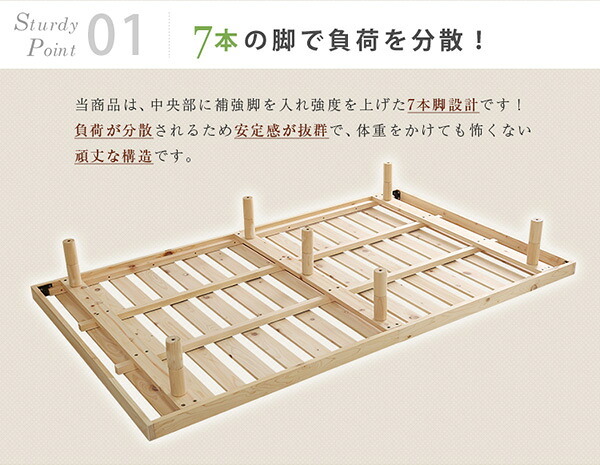 ベッド 寝具 すのこ 耐荷重200kg ひのき 檜 天然木 セミダブル 脚付き 高さ調節 無垢材 抗菌 防虫 ロー フロア 頑丈 組み立て簡単 低ホルム 角丸 代引不可 送料無料