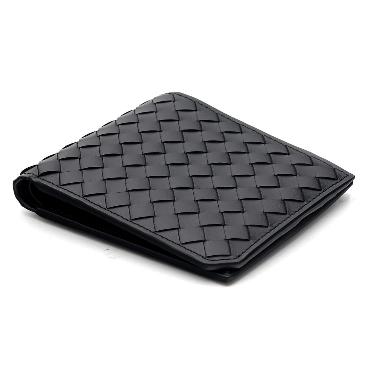 ボッテガヴェネタ 二つ折り財布 イントレチャート メンズ レザー コンパクト財布 カード入れ8か所 ブラック 黒 BOTTEGA VENETA 796966 V69G1 8803