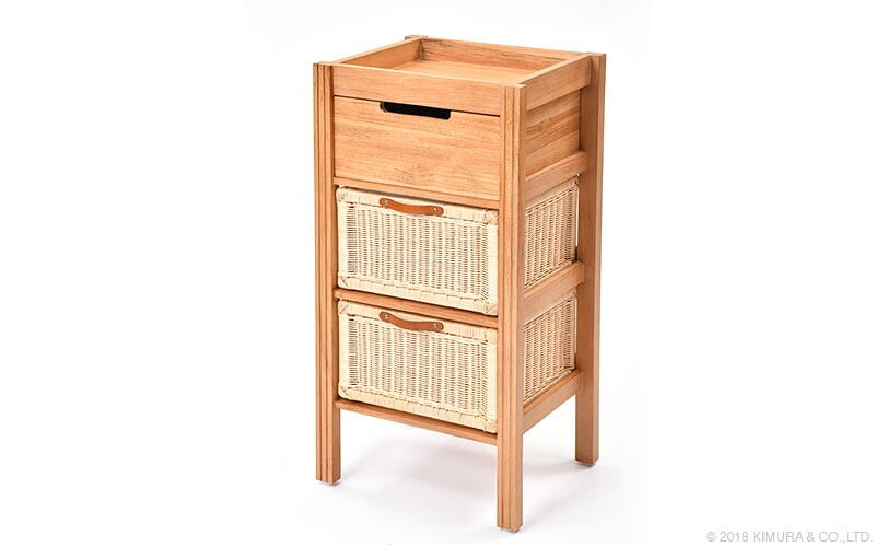 チェスト アジアン家具 収納 キャビネット シェルフ ラタン バスケット 天然素材 チーク無垢木製 籐 3段 スリム アジアン 衣類洋服収納 シャツ収納 北欧 韓国インテリア ナチュラル 新生活
