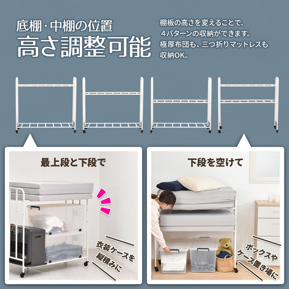 2段Futonラック ONRC0228 ワゴン 布団ワゴン ふとんワゴン 布団収納ワゴン ふとん収納ワゴン 押し入れワゴン 押入れワゴン 押し入れ整理ワゴン 押入れ整理ワゴン 押入整理ワゴン 押し入れ布団収納ワゴン 押入れ布団収納ワゴン