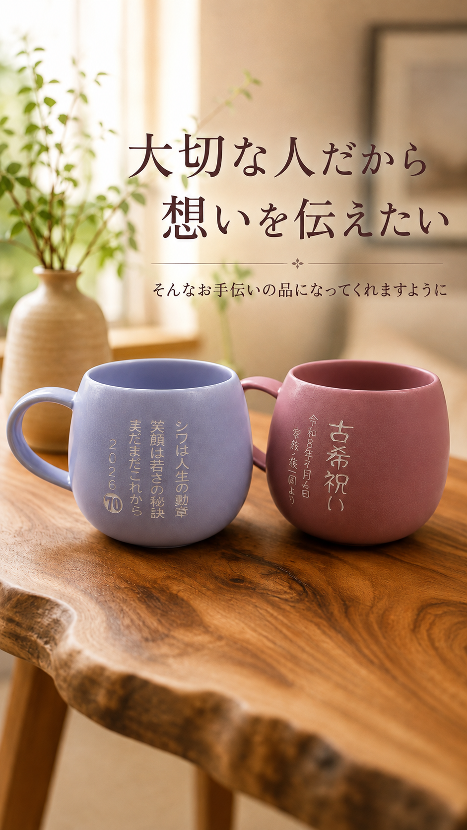 敬老の日 名入れ ギフト SXX マグカップ 日本製丸型カフェ風マグ 単品 木箱入り / プレゼント ギフト 退職 記念 誕生日 古希 喜寿 長寿 祝い 紫 パープル 70歳 77歳