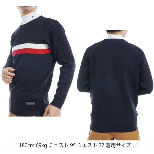 トミーヒルフィガー ゴルフ メンズ シグネチャーストライプ クルーネックセーター TOMMY HILFIGER GOLF THMA473 秋冬モデル お誕生日祝い お祝い 記念品 お父さん 父の日 彼氏 男性 30代 40代 50代 60代  還暦祝い 敬老の日 人気プレゼント プレゼント