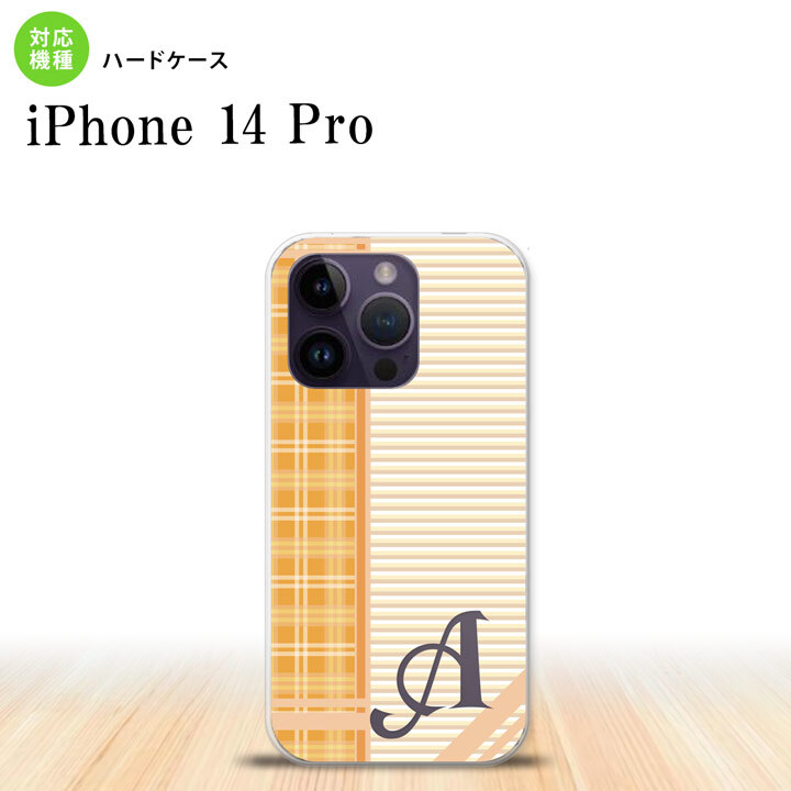 iPhone14 Pro iPhone14 Pro スマホケース 背面ケース ハードケース チェック ボーダー オレンジ +アルファベット 2022年 9月発売 nk-i14p-1602i