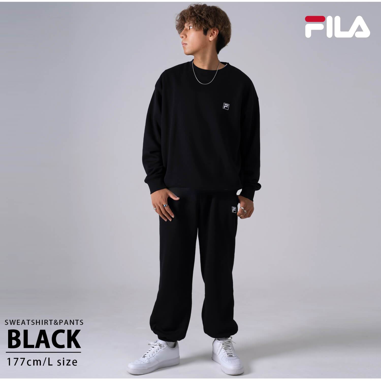 FILA フィラ メンズ スウェット 上下 セット 裏毛 裏起毛 スポーツブランド ワンポイントロゴ セットアップ 上下セット ルームウェア 部屋着 トレーナー パンツ 大きいサイズ ユニセックス レディース パジャマ 無地 L LL 3L 4L 黒 2026fw karlas別注