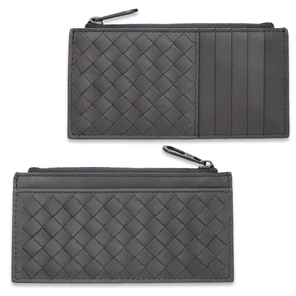 ボッテガヴェネタ BOTTEGA VENETA コインケース 小銭入れ カードケース フラグメントケース イントレチャート メンズ グレー 本革 レザー 薄型 ミニ財布 ファスナー 566430 V47W1 1428 カード5枚