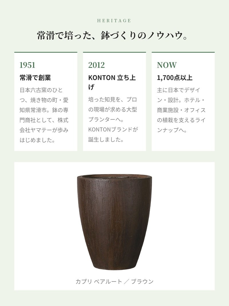 鉢カバー おしゃれ 大型 18号 15.5号 12号 XL L M サイズ 植木鉢 KONTON コントン カプリ ベアルート 丸型 縦長 トール ファイバーストーン 軽量 室内 屋内 高級 北欧 モダン ナチュラル 観葉植物用 シンボルツリー サボテン 多肉植物 特大 玄関 プランター 底穴なし