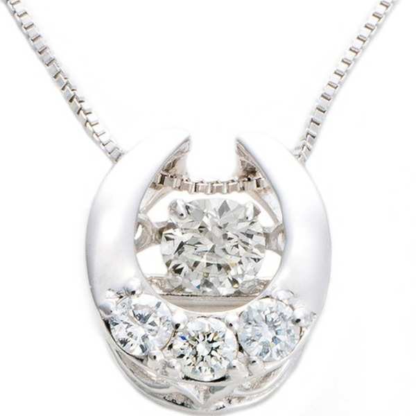 ダイヤモンド ネックレス K18 ホワイトゴールド 0.2ct ダンシングストーン 馬蹄 ホースシュー 一粒 揺れるダイヤ ペンダント 鑑別カード レディース アクセサリー ジュエリー ギフト