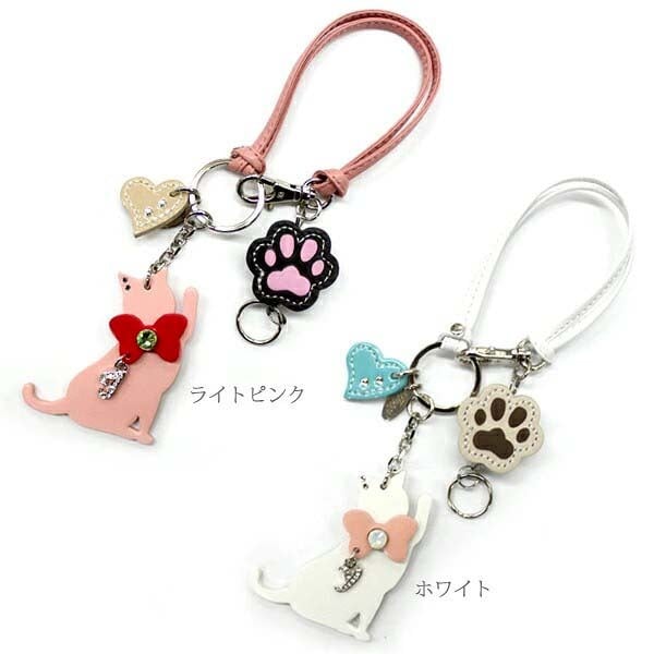Happy 肉球 リール キーホルダー ねこ パンチ イニシャル バッグチャーム 本革 日本製 レディース 女性 大人 かわいい おしゃれ バッグ ストラップ レザー アクセサリー キーホルダー キーリング ic id カード 定期入れ パスケースリール 落下防止 車 鍵 ブランド 猫